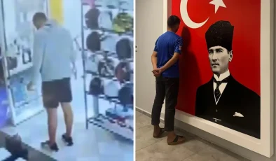 Atatürk’e saygısızlık yapmıştı, fotoğrafının önünde ters kelepçeli görüntülendi